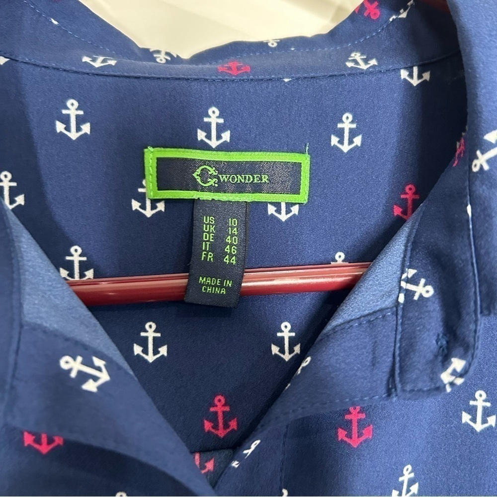 C. Wonder Women’s Anchor Print Button Front "Carrie" Blouse Navy Size 10 - Picture 3 of 7